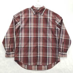 Claiborne by John Bartlett Shirt Mens Large Red White Plaid Classic Fit